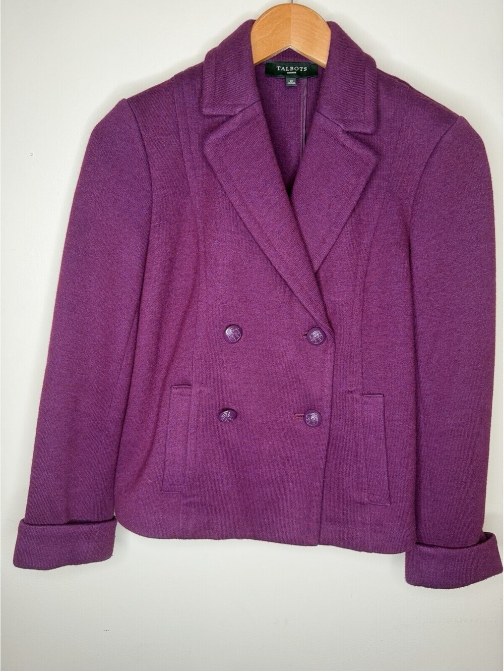 Talbots Wool Double Breasted Blended Jacket 16 Plum Short Peacoat Size 2P